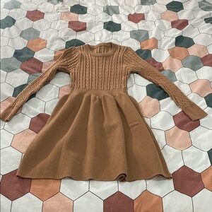 Brown Midi A-Line Sweater Dress with Crew Neck